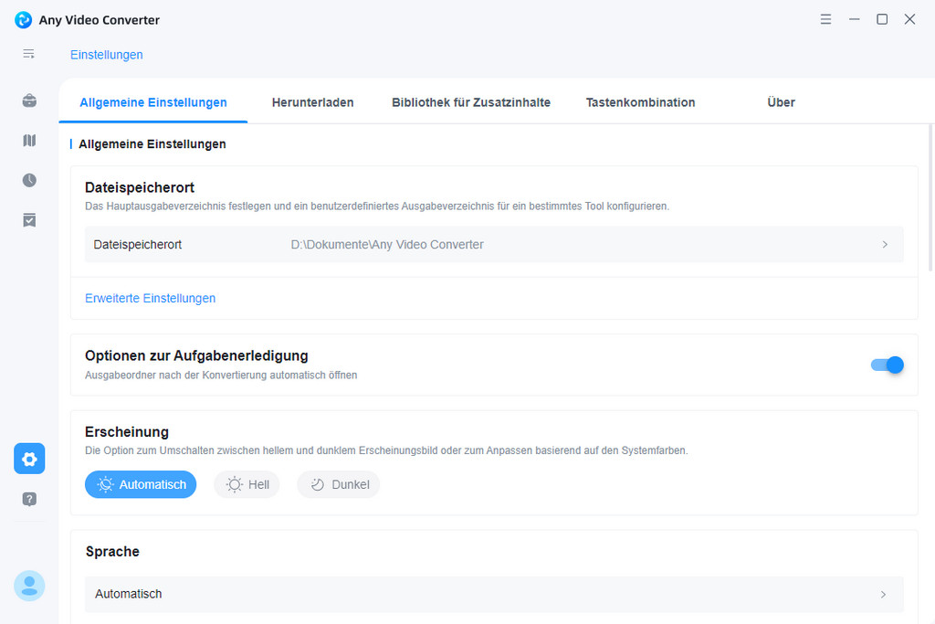 Einstellungen von Any Video Converter