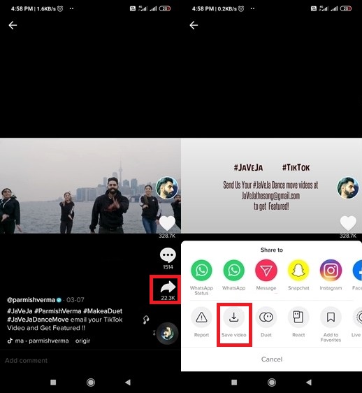 save tiktok videos to android ios